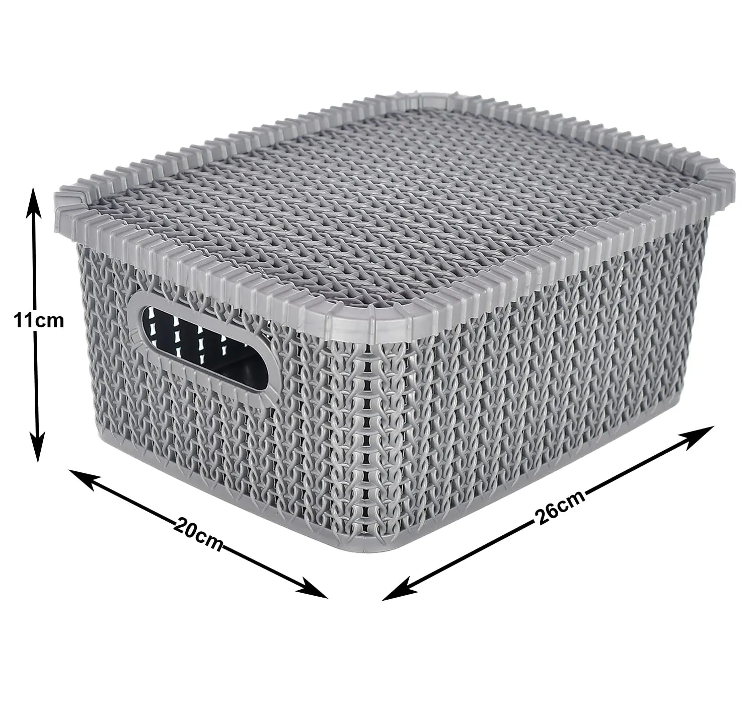 Heart Home Multipurposes Large M 20 Plastic Basket, Organizer For Kitchen, Countertops, Cabinets, Bathroom With Lids- Pack of 3 (Grey) -46HH074