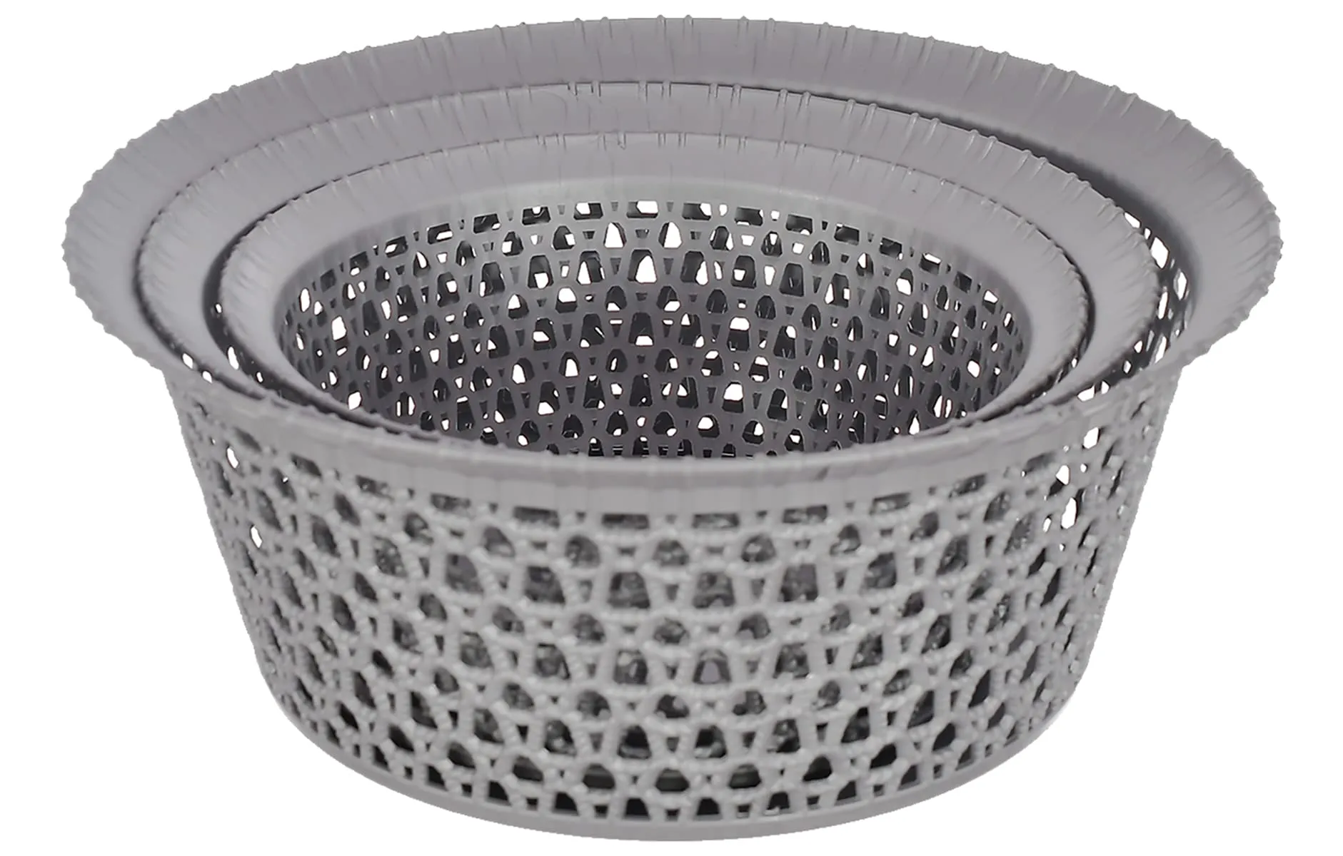 Heart Home Multipurposes Round Plastic Basket, Organizer for Kitchen, Countertops, Cabinets, Bathrooms- Set of 3 (Grey) -46KHH02