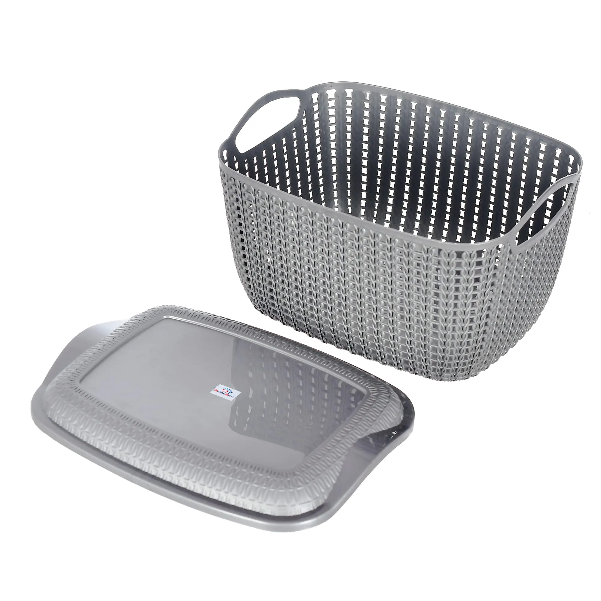 Heart Home Multipurposes Small M 25 Plastic Basket, Organizer For Kitchen, Countertops, Cabinets, Bathroom With Lids- Pack of 4 (Grey & Brown) -46HH052