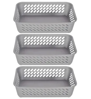 Heart Home Multipurposes Super Tidy Plastic Basket, Organizer For Kitchen, Countertops, Cabinets, Bathrooms- Pack of 3 (Grey) -46HH0576