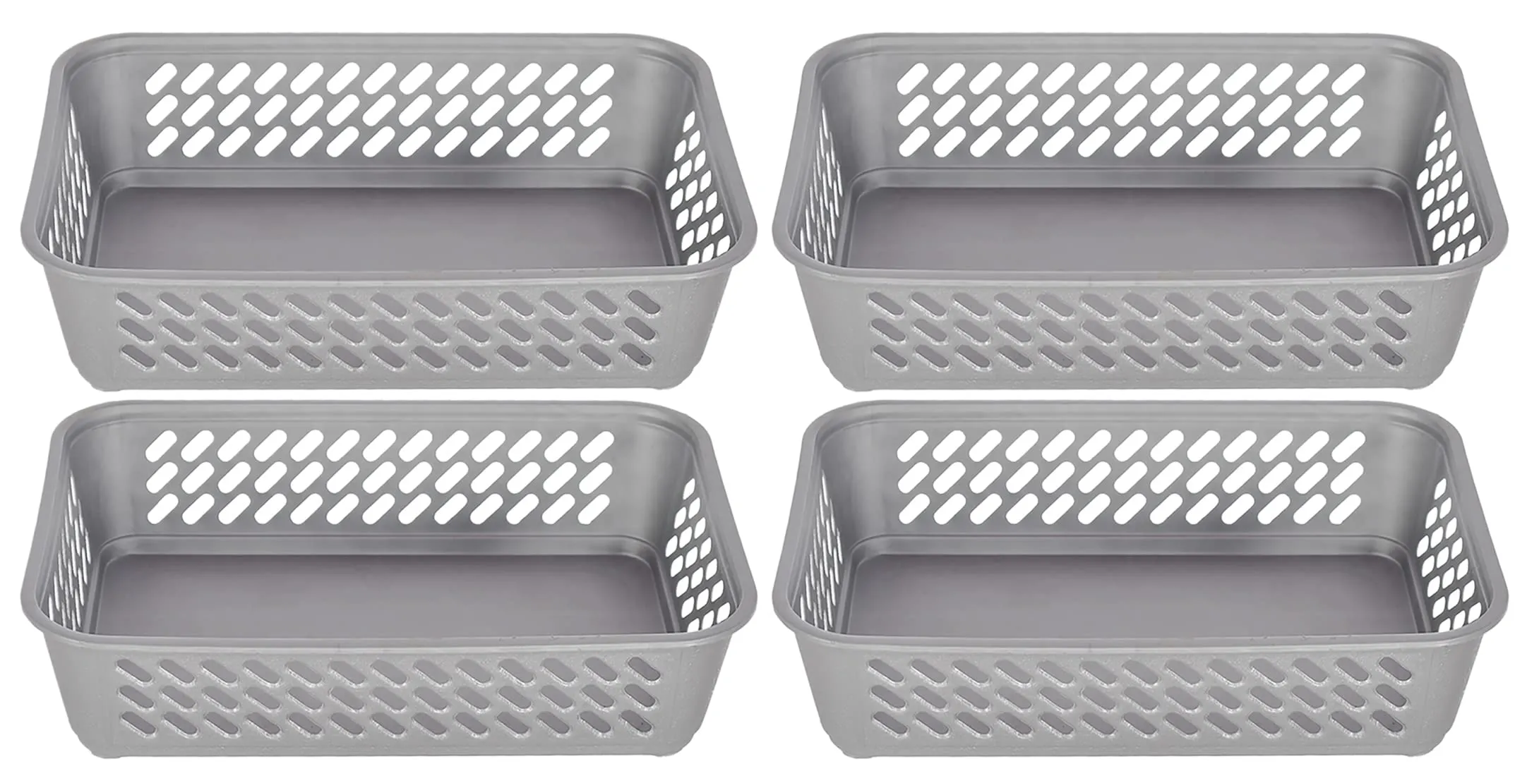 Heart Home Multipurposes Super Tidy Plastic Basket, Organizer For Kitchen, Countertops, Cabinets, Bathrooms- Pack of 4 (Grey) -46HH0578