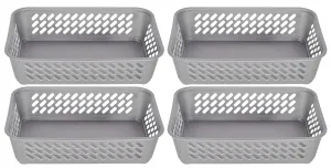 Heart Home Multipurposes Super Tidy Plastic Basket, Organizer For Kitchen, Countertops, Cabinets, Bathrooms- Pack of 4 (Grey) -46HH0578