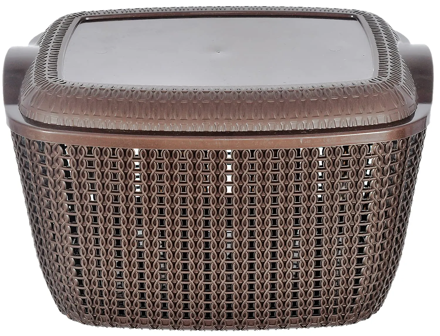 Heart Home Multiuses Large & Small M 30-25 Plastic Basket/Organizer With Lid- Set of 2 (Brown) -46HH053