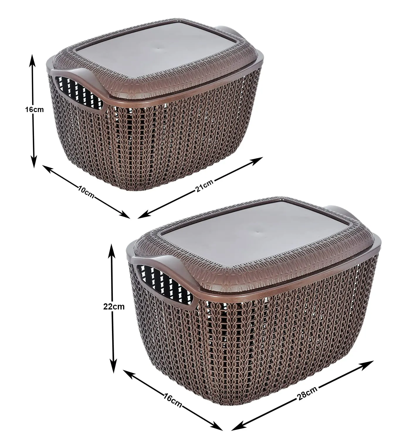 Heart Home Multiuses Large & Small M 30-25 Plastic Basket/Organizer With Lid- Set of 2 (Brown) -46HH053