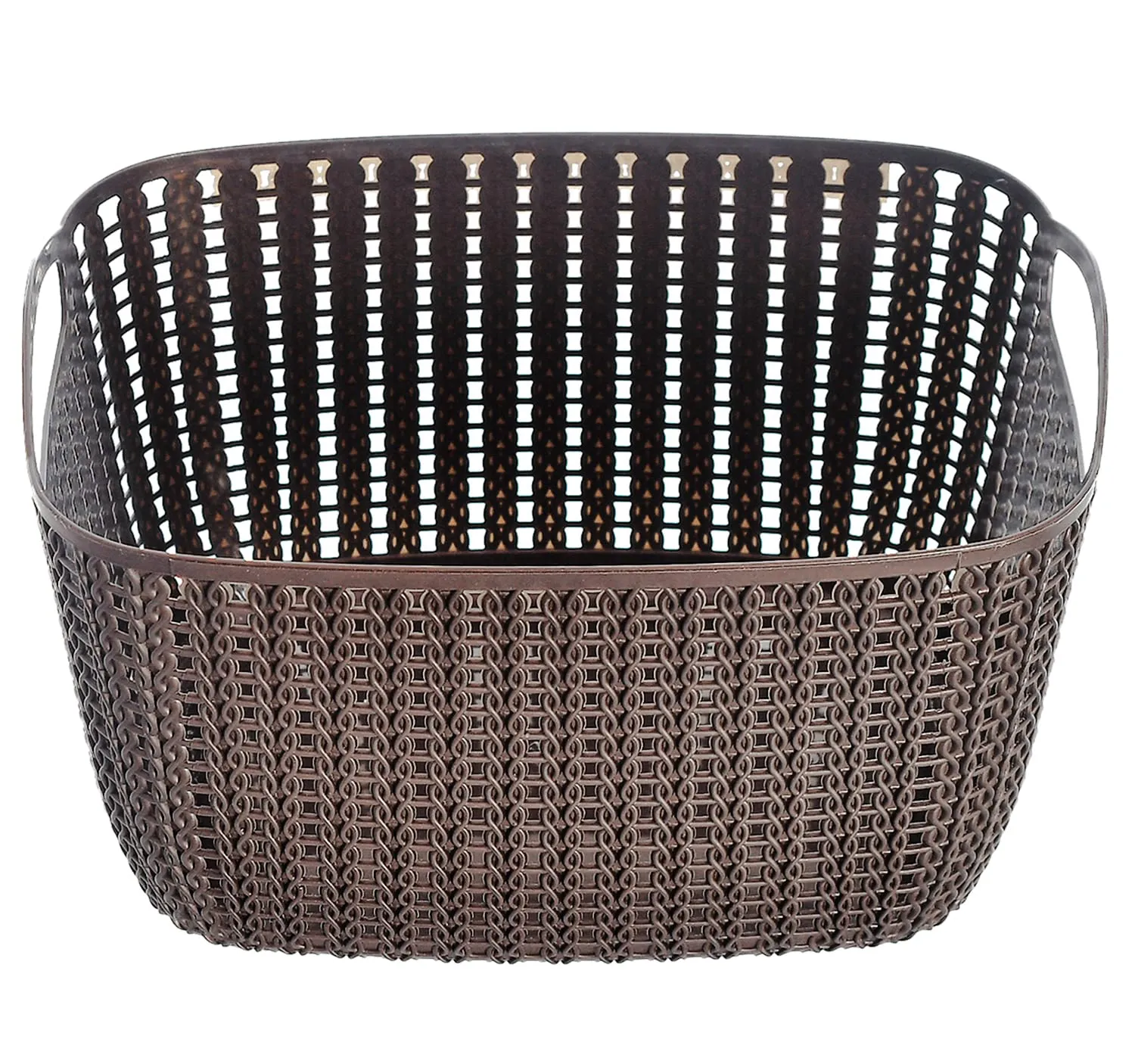 Heart Home Multiuses Large & Small M 30-25 Plastic Basket/Organizer With Lid- Set of 2 (Brown) -46HH053
