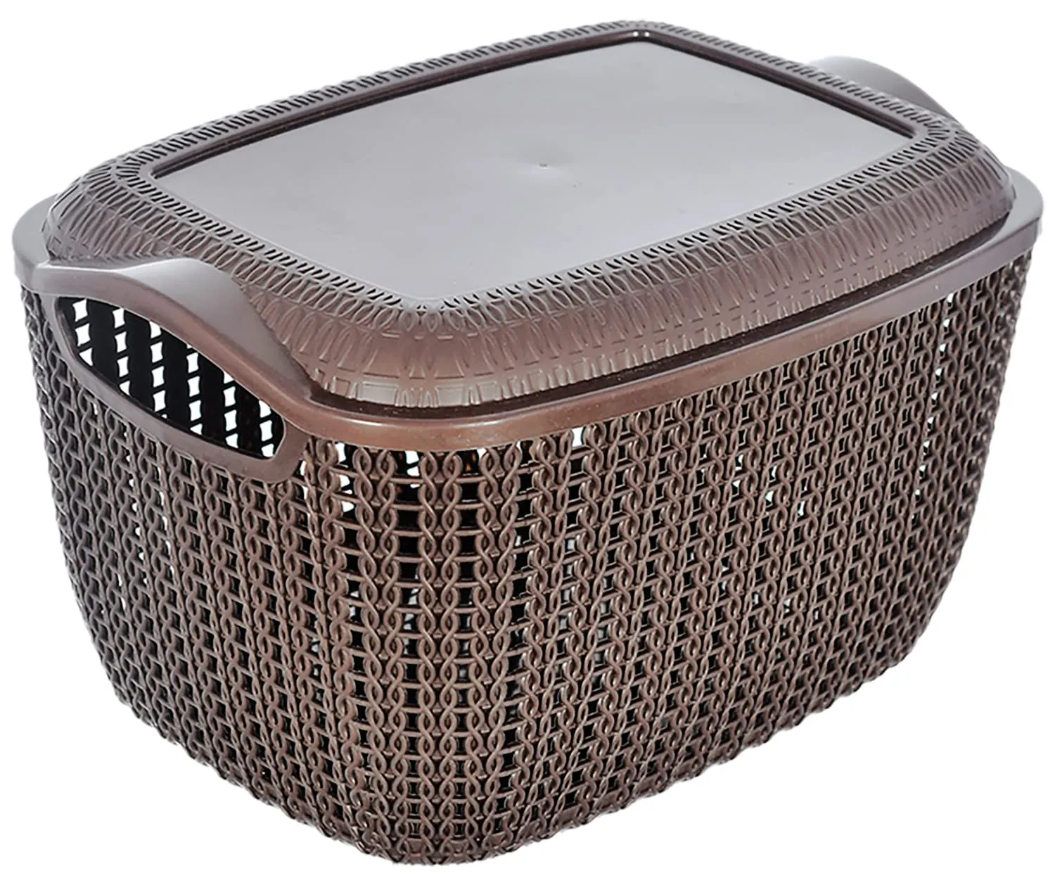 Heart Home Multiuses Large & Small M 30-25 Plastic Basket/Organizer With Lid- Set of 2 (Brown) -46HH053