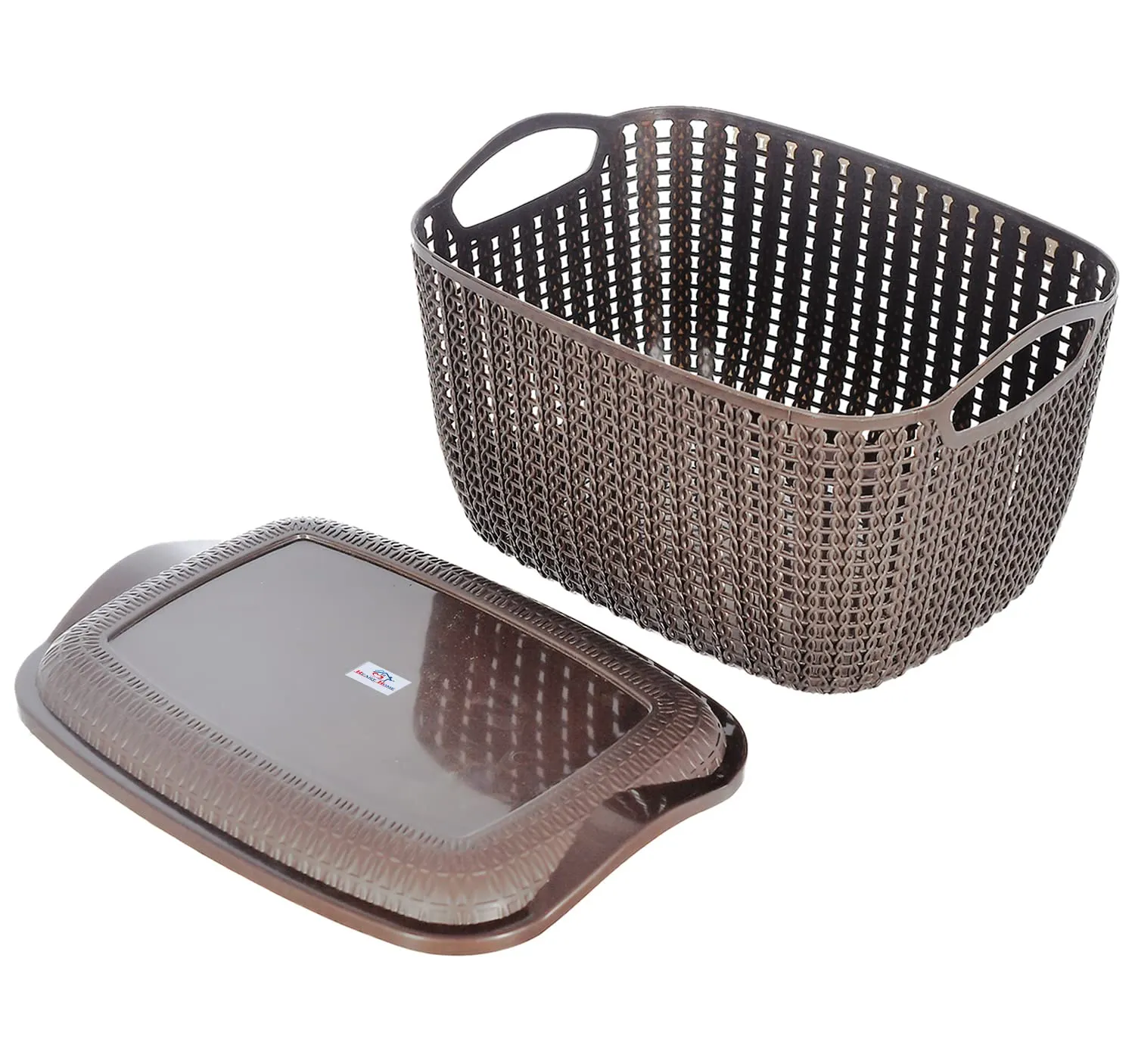 Heart Home Multiuses Large & Small M 30-25 Plastic Basket/Organizer With Lid- Set of 2 (Brown) -46HH053