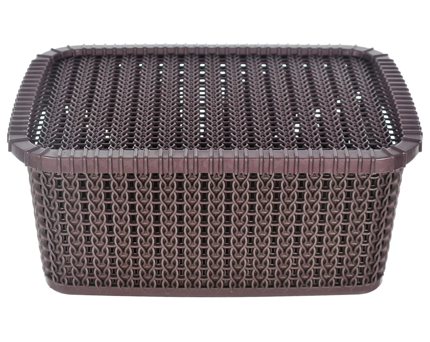 Heart Home Multiuses Large M 20 Plastic Basket/Organizer With Lid- Pack of 2 (Grey & Brown) -46HH077
