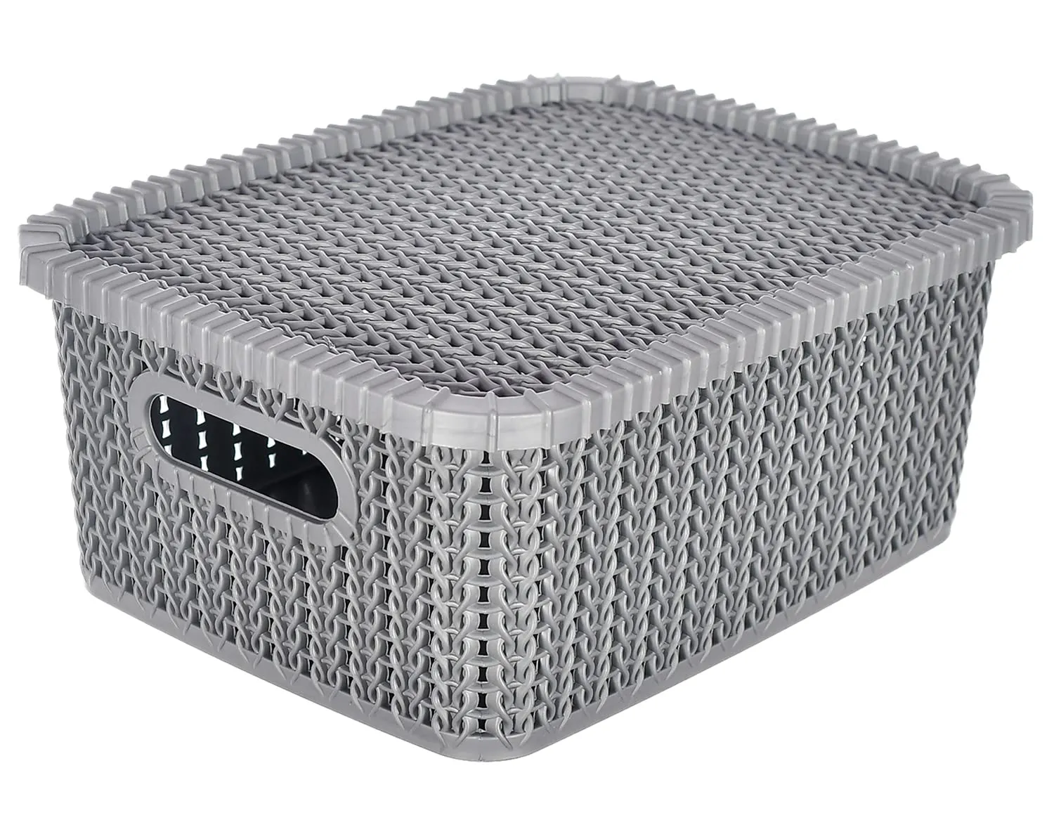 Heart Home Multiuses Large M 20 Plastic Basket/Organizer With Lid- Pack of 2 (Grey & Brown) -46HH077