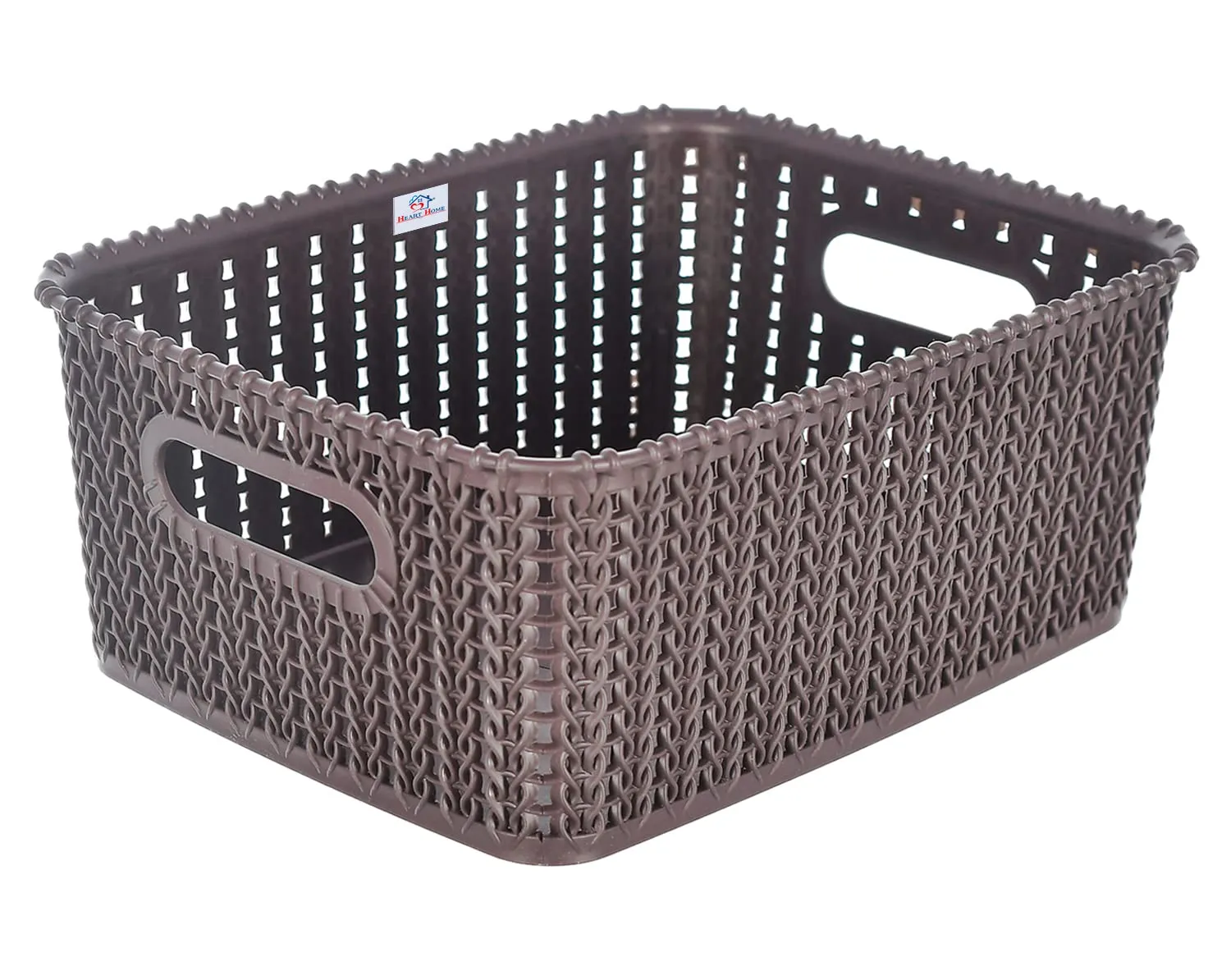 Heart Home Multiuses Large M 20 Plastic Basket/Organizer With Lid- Pack of 2 (Grey & Brown) -46HH077