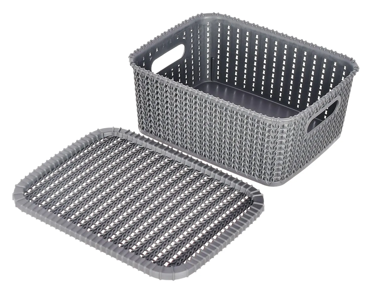 Heart Home Multiuses Large M 20 Plastic Basket/Organizer With Lid- Pack of 2 (Grey & Brown) -46HH077