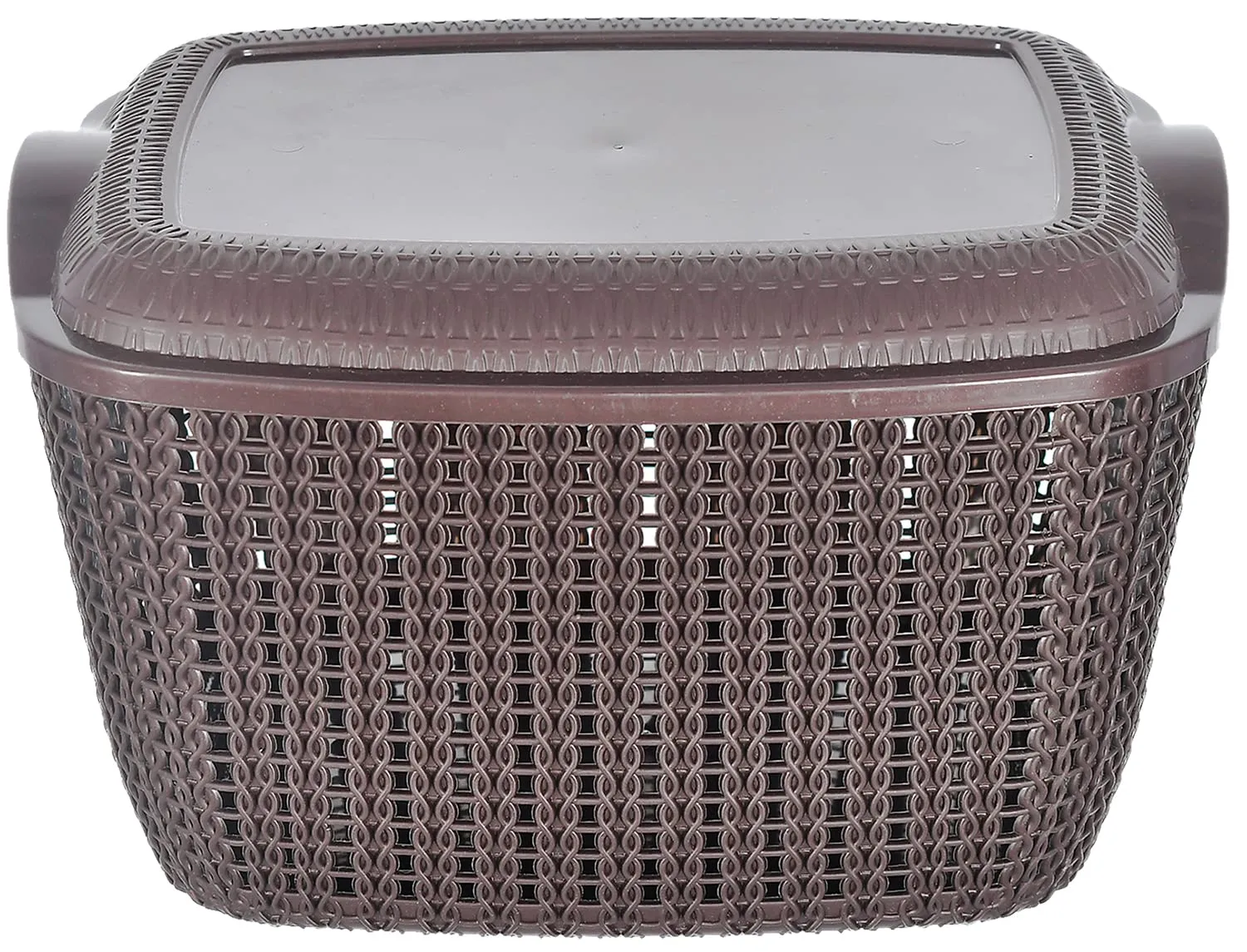 Heart Home Multiuses Large M 30 Plastic Basket/Organizer with Lid- Pack of 3 (Brown & Grey & Brown) -46KHH023