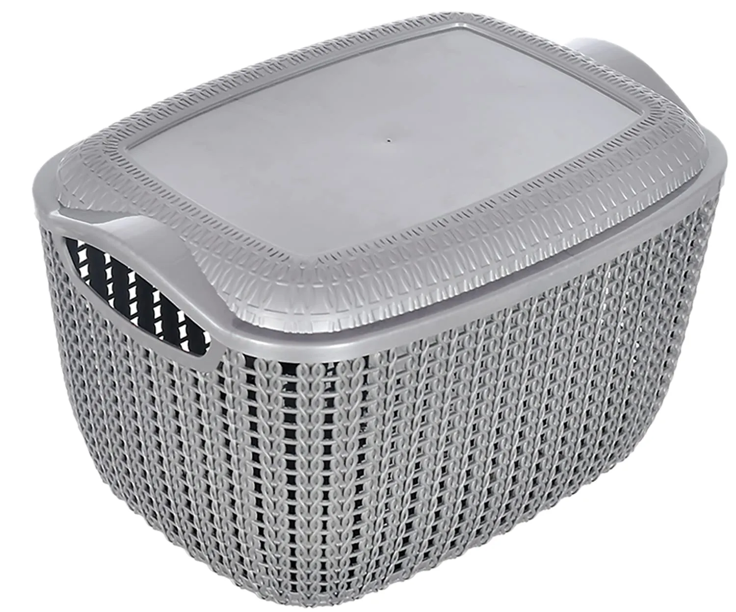 Heart Home Multiuses Large M 30 Plastic Basket/Organizer with Lid- Pack of 3 (Brown & Grey & Brown) -46KHH023