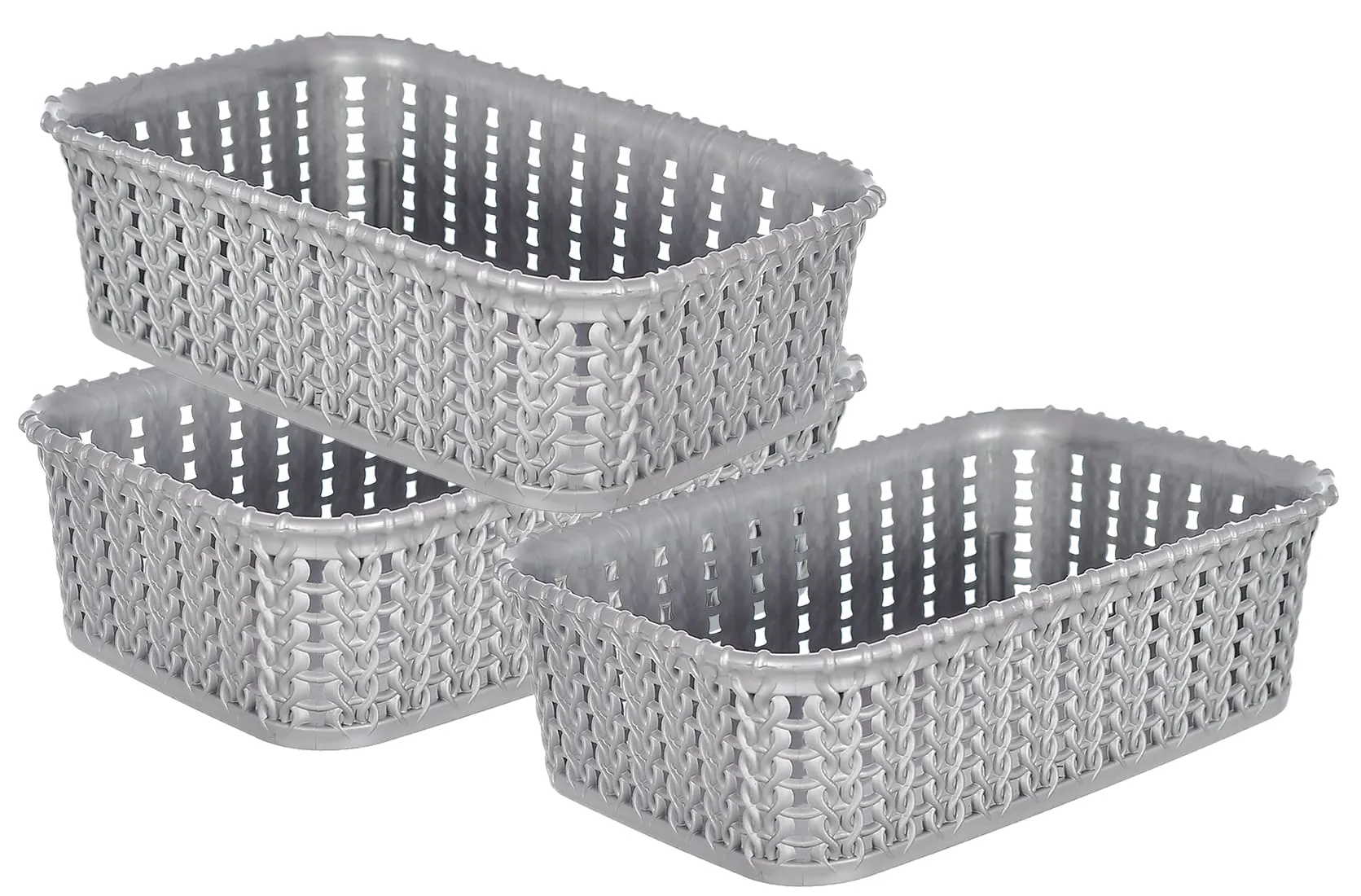 Heart Home Multiuses Small M 15 Plastic Tray/Basket/Organizer Without Lid- Pack of 3 (Grey) -46HH0121
