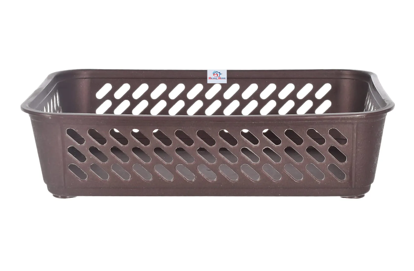 Heart Home Multiuses Super Tidy Plastic Tray/Basket/Organizer- Pack of 2 (Brown) -46KHH0263