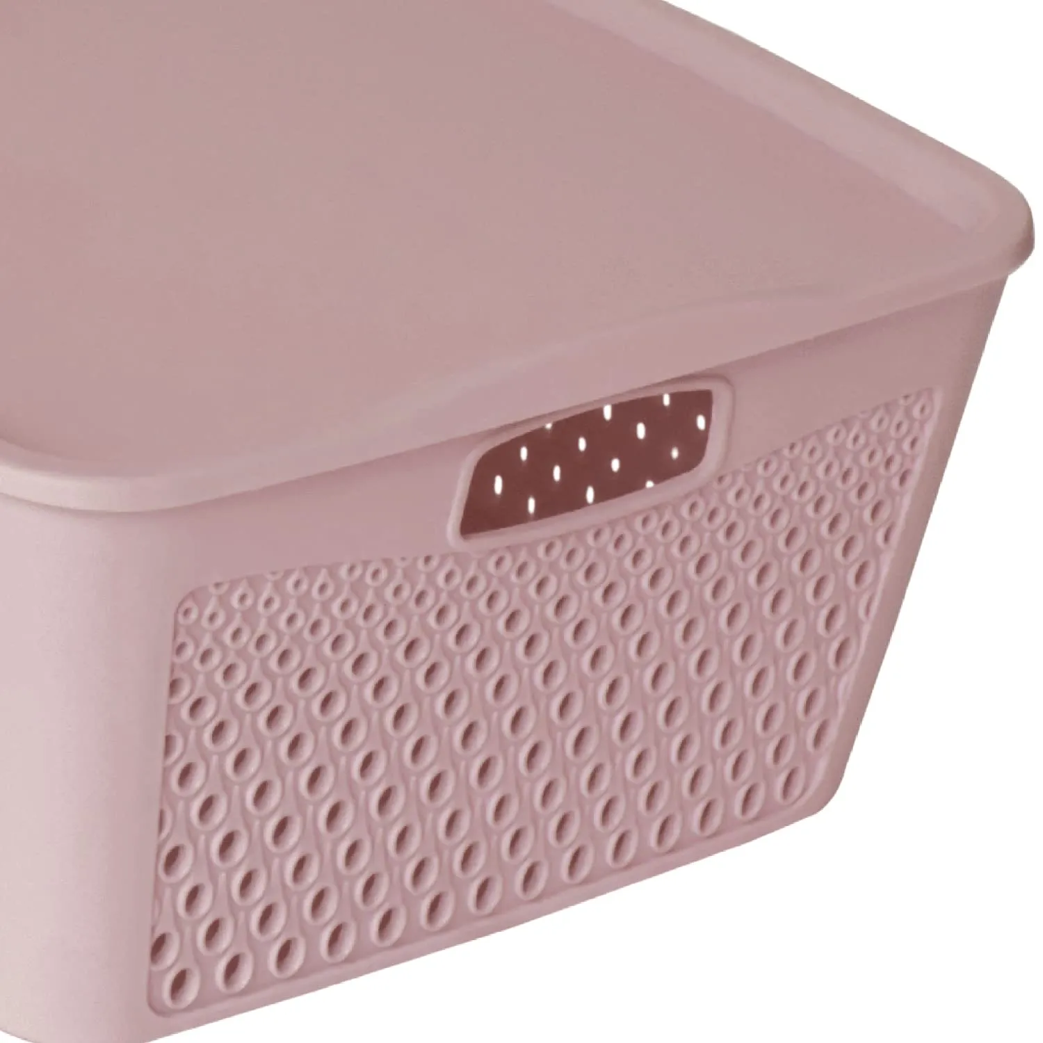 Heart Home Netted Design Unbreakable Multipurpose Square Shape Plastic Storage Baskets with lid Small Pack of 3 (Grey)