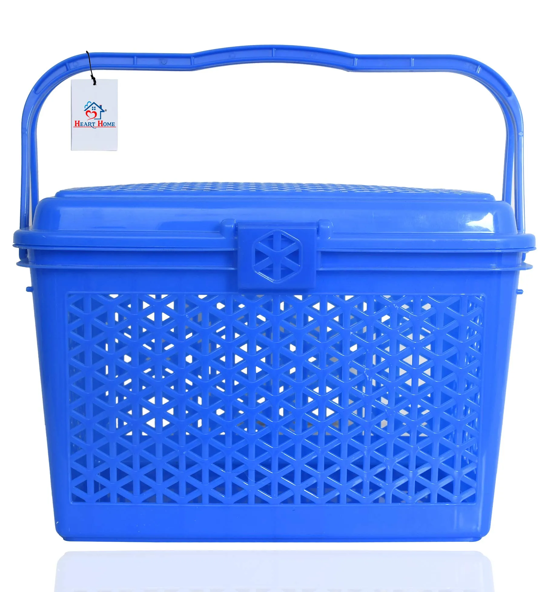 Heart Home Plastic Multipurpose Trendy Shopping Small Basket with Lid (Blue)-HEART11093