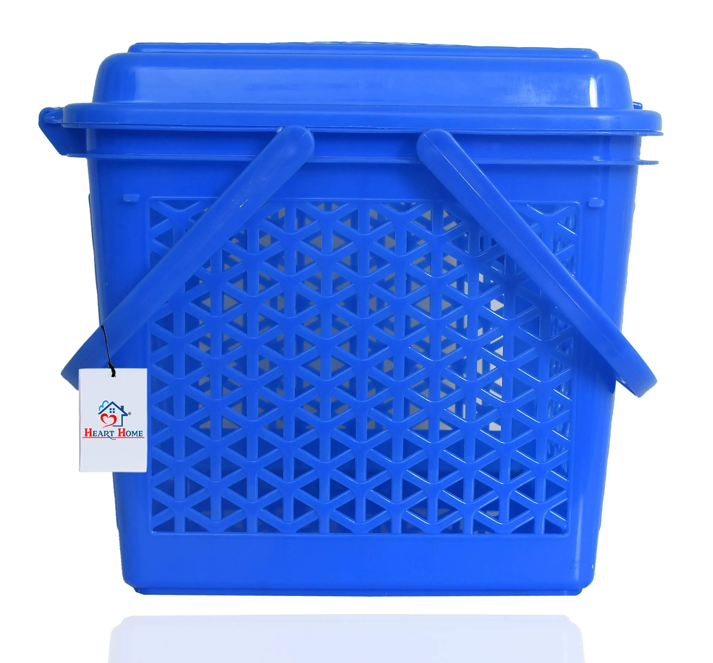 Heart Home Plastic Multipurpose Trendy Shopping Small Basket with Lid (Blue)-HEART11093
