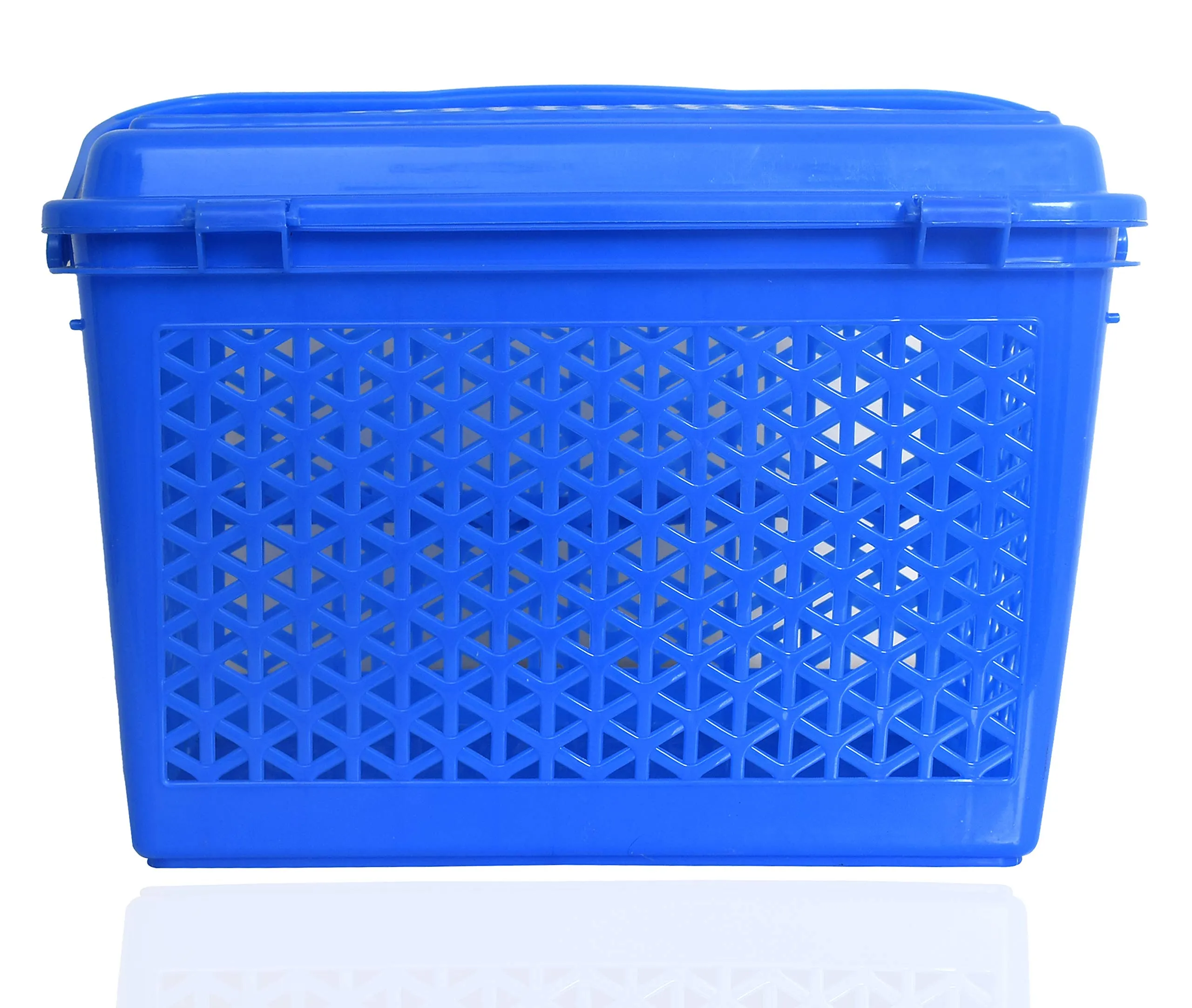 Heart Home Plastic Multipurpose Trendy Shopping Small Basket with Lid (Blue)-HEART11093