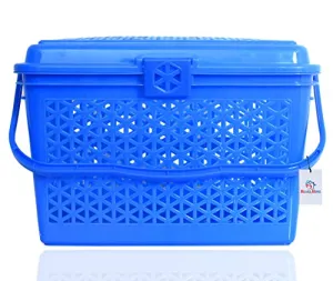 Heart Home Plastic Multipurpose Trendy Shopping Small Basket with Lid (Blue)-HEART11093