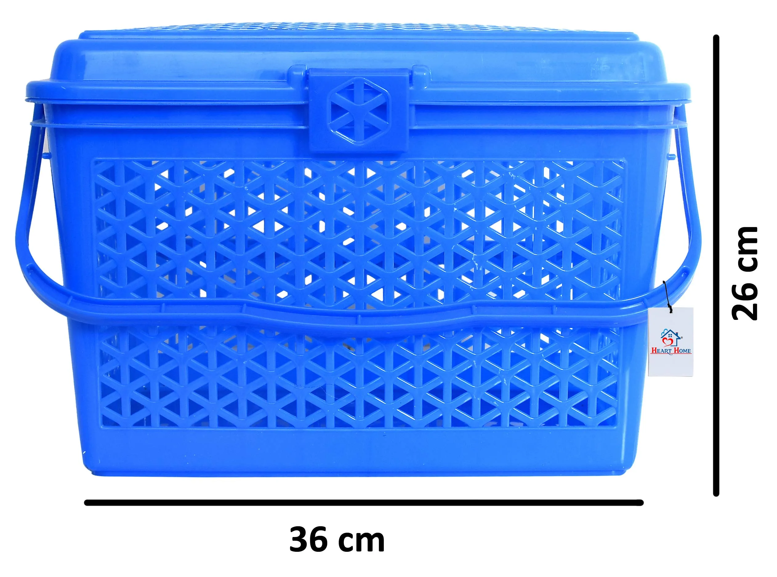 Heart Home Plastic Multipurpose Trendy Shopping Small Basket with Lid (Blue)-HEART11093