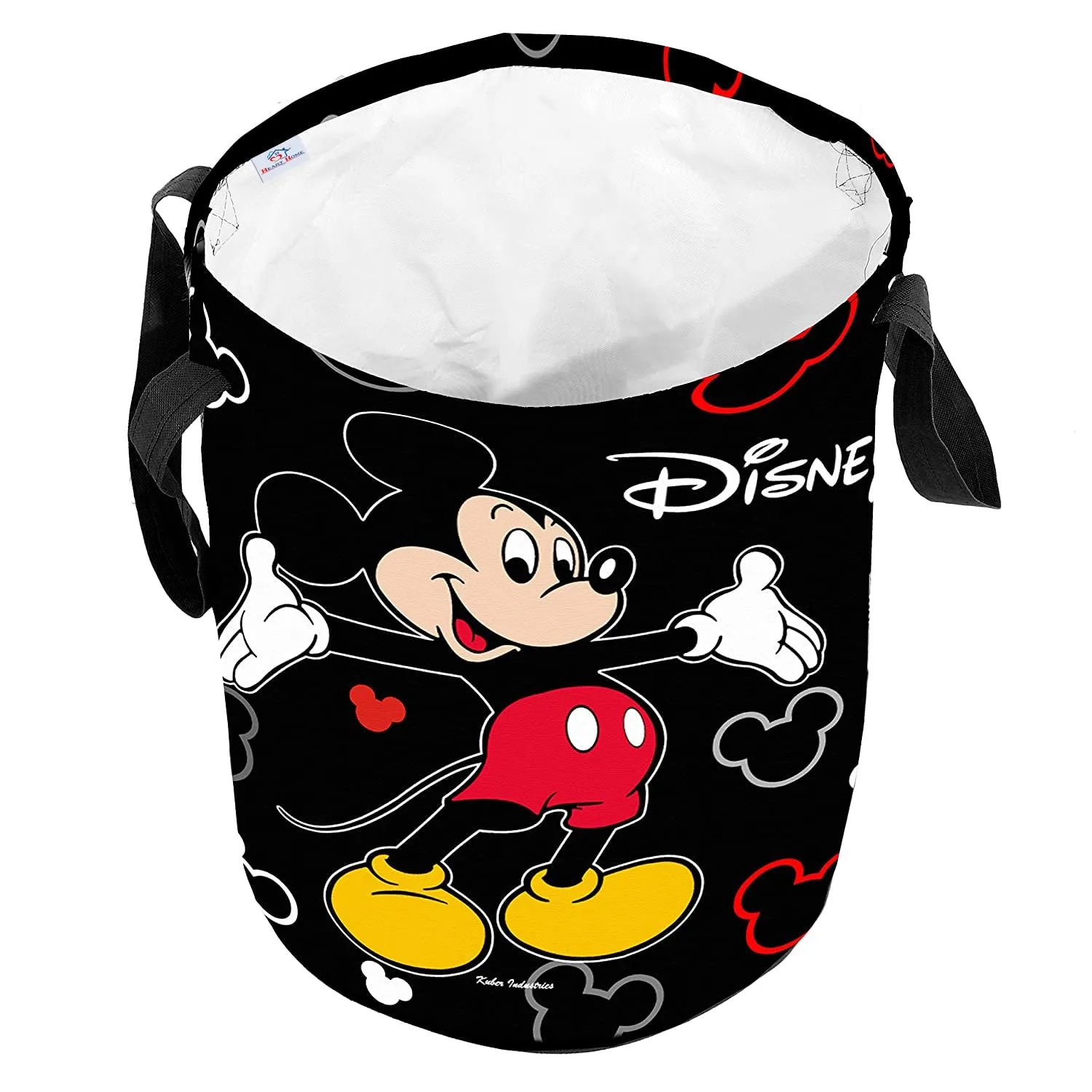 Heart Home Polyester Mickey Mouse Print Waterproof & Foldable Laundry Basket, 45 Ltr, Set of 2 (Black)