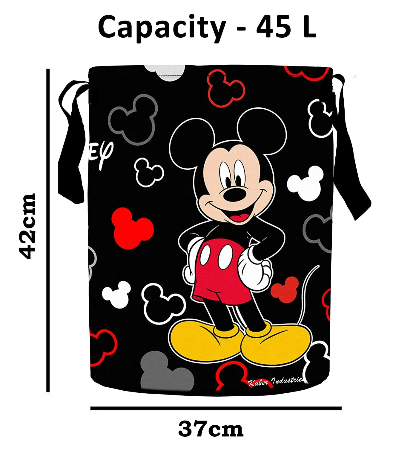Heart Home Polyester Mickey Mouse Print Waterproof & Foldable Laundry Basket, 45 Ltr, Set of 2 (Black)