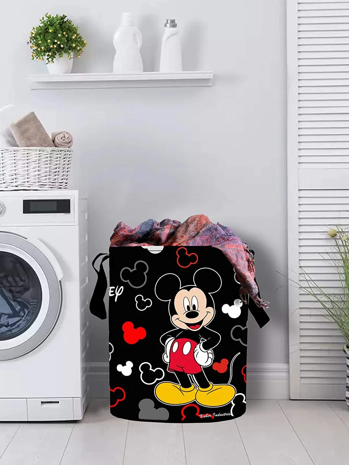 Heart Home Polyester Mickey Mouse Print Waterproof & Foldable Laundry Basket, 45 Ltr, Set of 2 (Black)