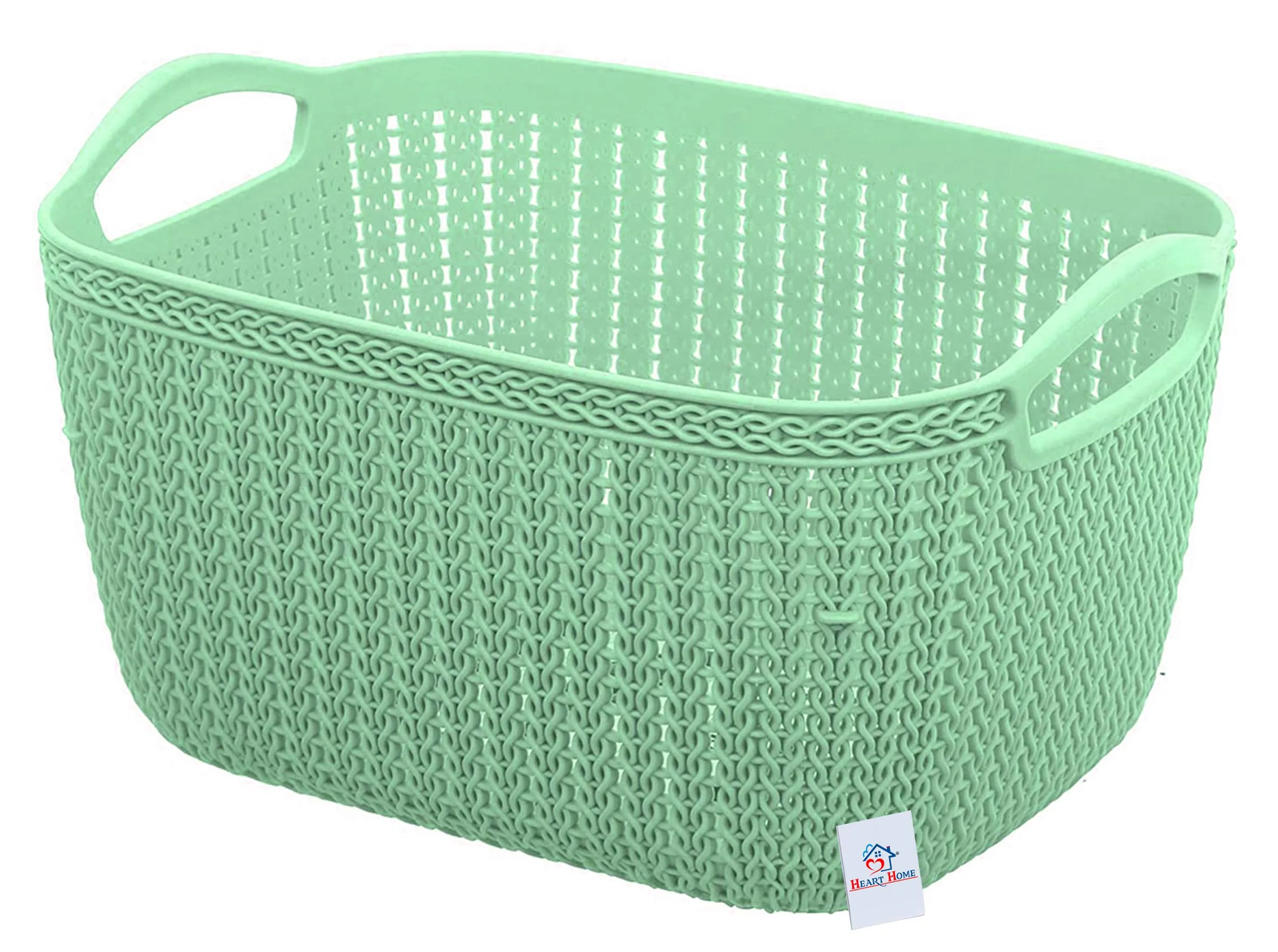 Heart Home Q-5 Unbreakable Plastic Multipurpose Medium Size Flexible Storage Baskets/Fruit Vegetable Bathroom Stationary Home Basket with Handles (Light Green)-HEART10478