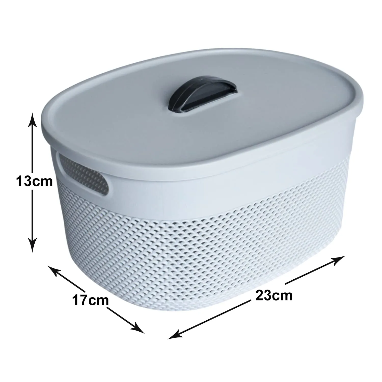Heart Home Unbreakable Medium Multipurpose Storage Baskets with lid|Design-Netted|Material-Plastic|Shape-Oval|Color-Grey|Pack of 3