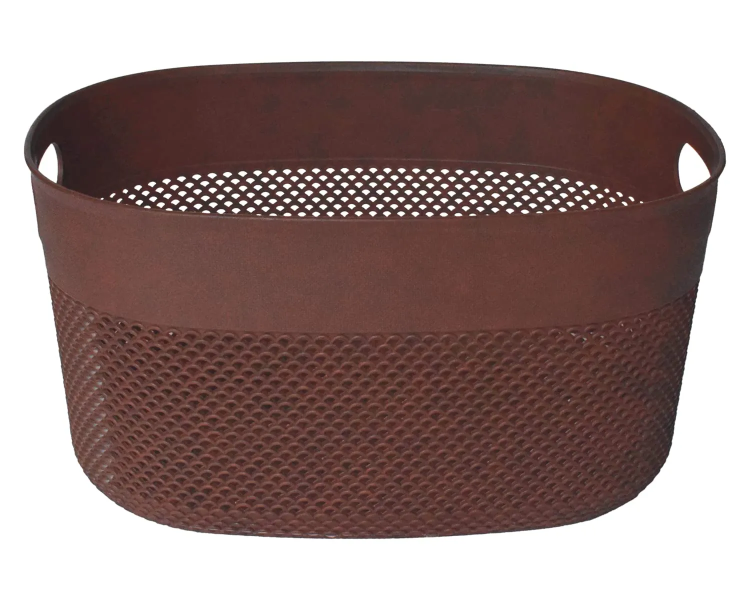 Heart Home Unbreakable Small Multipurpose Storage Baskets with lid|Design-Netted|Material-Plastic|Shape-Oval|Color-Brown|Pack of 2
