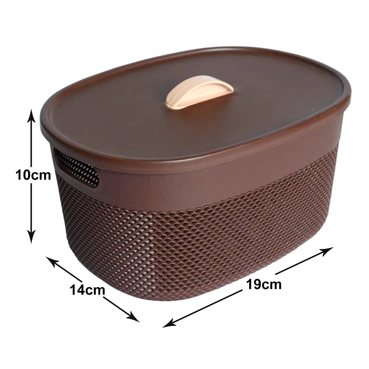 Heart Home Unbreakable Small Multipurpose Storage Baskets with lid|Design-Netted|Material-Plastic|Shape-Oval|Color-Brown|Pack of 2