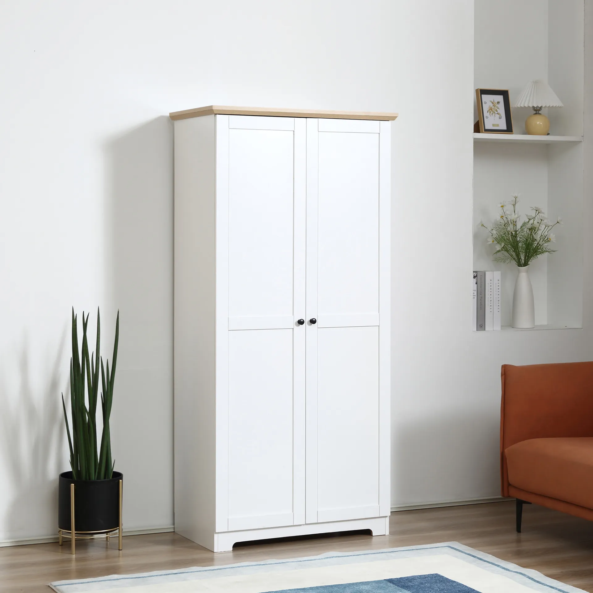 HOMCOM 172cm Wooden Kitchen Storage Cabinet - Versatile Cupboard with 2 Doors & 4 Shelves - White