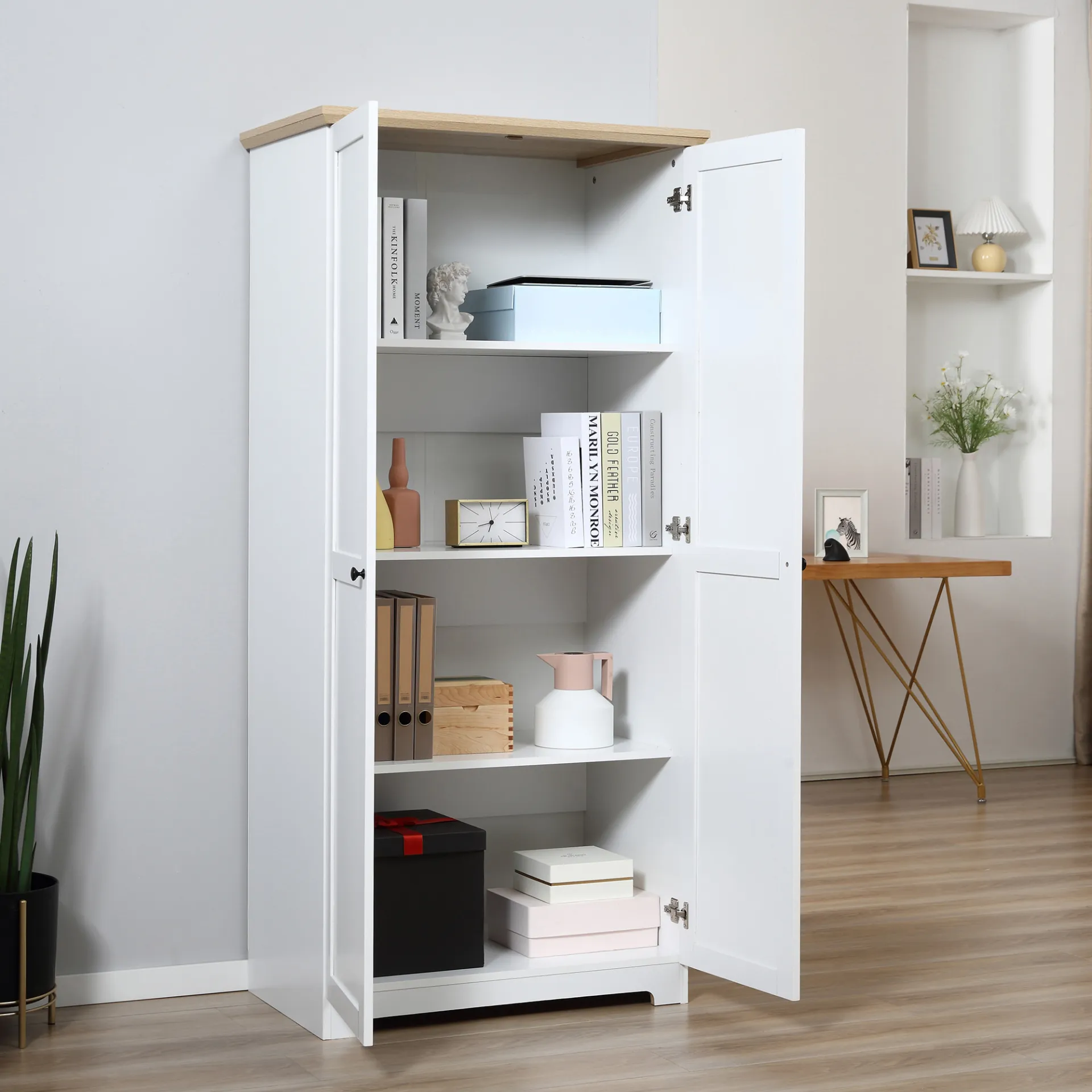 HOMCOM 172cm Wooden Kitchen Storage Cabinet - Versatile Cupboard with 2 Doors & 4 Shelves - White