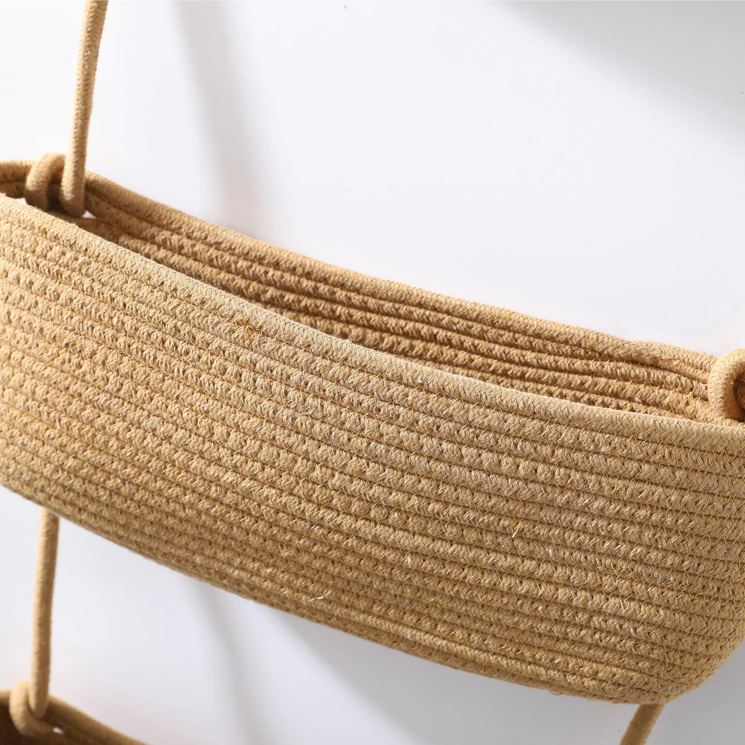 Homestic 3-Tier Hanging Basket | Wall Mounted Storage Basket | Hanging Rope Basket for Fruits, Vegetables, Plants, Snacks & Toys | Foldable & Durable | SPYLH1018 | 7 LTR Each | Brown