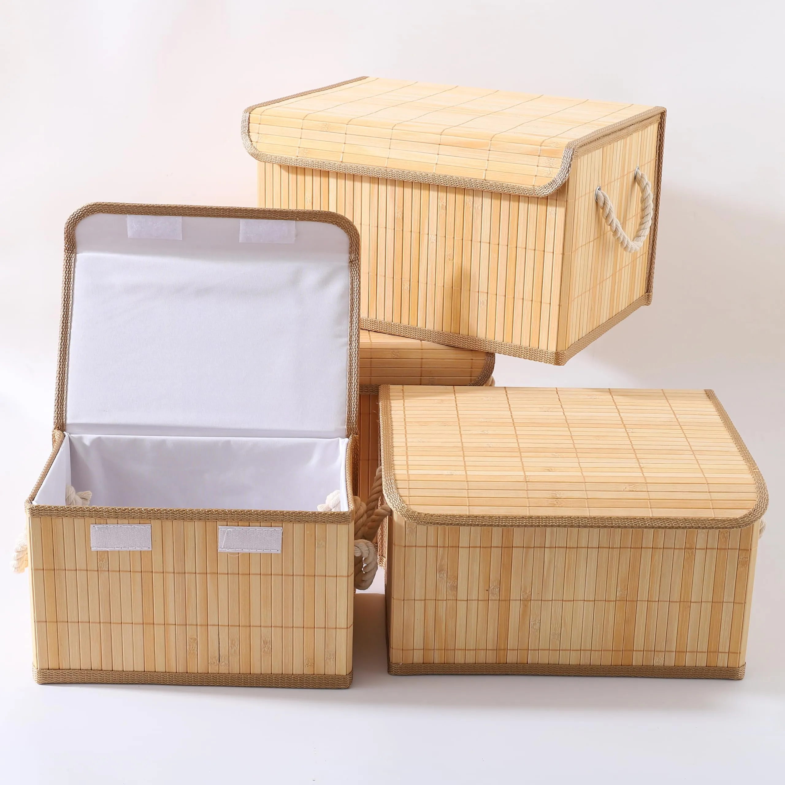 Homestic 4 Pcs Storage Basket | Bamboo Basket for Clothes-Toys | Storage Basket with Lid | Foldable & Durable | Pack of 1 | Brown
