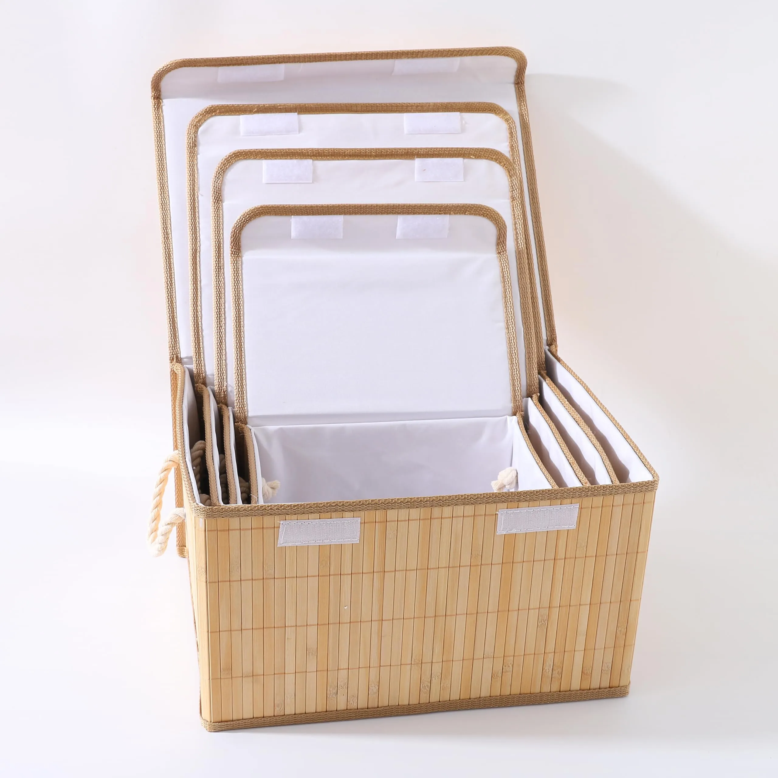 Homestic 4 Pcs Storage Basket | Bamboo Basket for Clothes-Toys | Storage Basket with Lid | Foldable & Durable | Pack of 1 | Brown