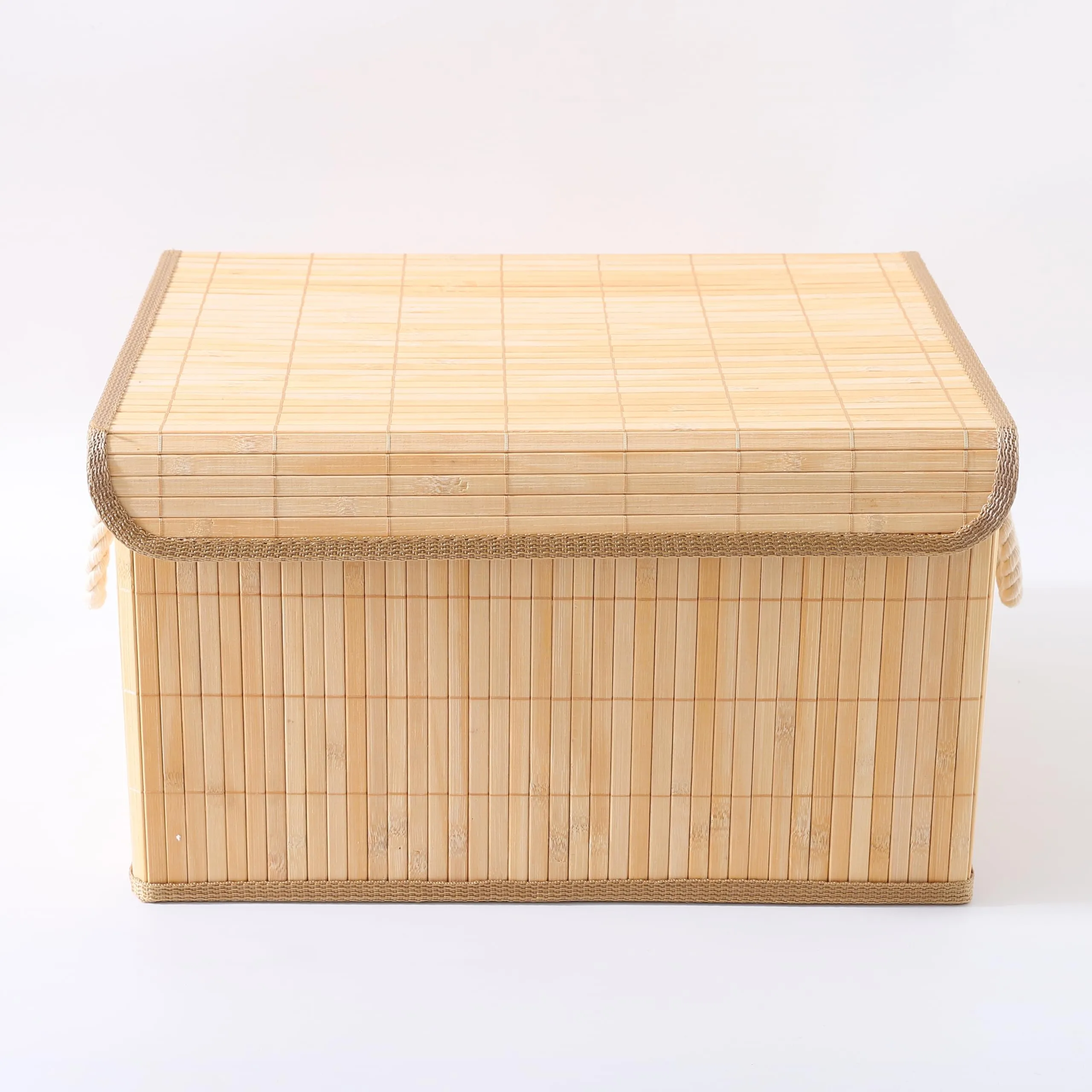 Homestic 4 Pcs Storage Basket | Bamboo Basket for Clothes-Toys | Storage Basket with Lid | Foldable & Durable | Pack of 1 | Brown