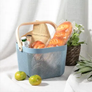 Homestic Metal Wire Basket With Handle|Storage Basket Fot Fruits, Books|Mesh Open Storage Bin|Storage Organizer|Blue