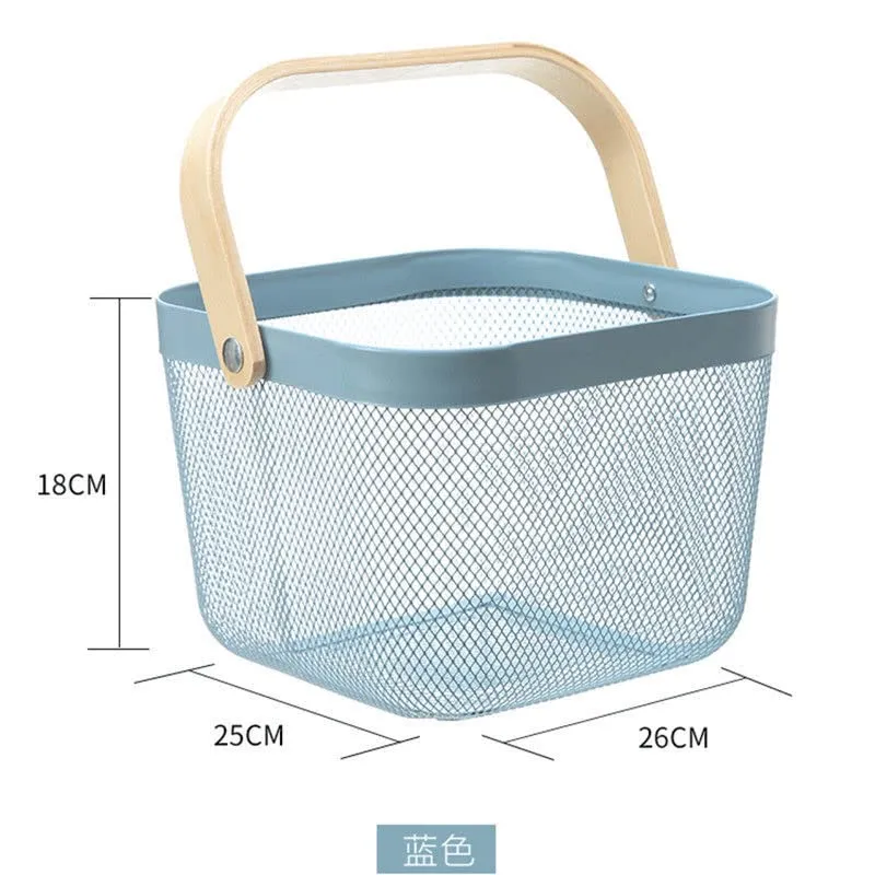 Homestic Metal Wire Basket With Handle|Storage Basket Fot Fruits, Books|Mesh Open Storage Bin|Storage Organizer|Blue