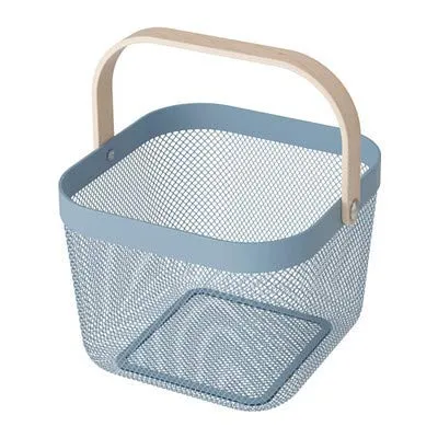 Homestic Metal Wire Basket With Handle|Storage Basket Fot Fruits, Books|Mesh Open Storage Bin|Storage Organizer|Blue