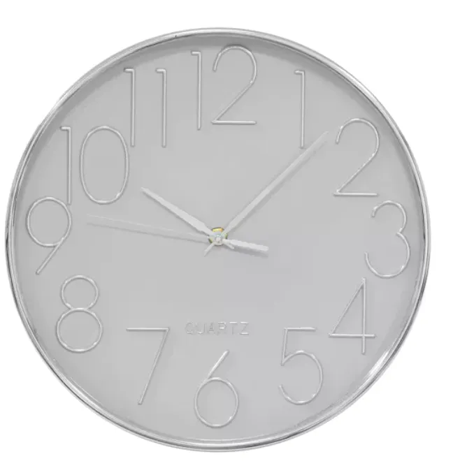 HOMETIME WALL CLOCK RAISED NUMBERS GREY & SILVER 30CM