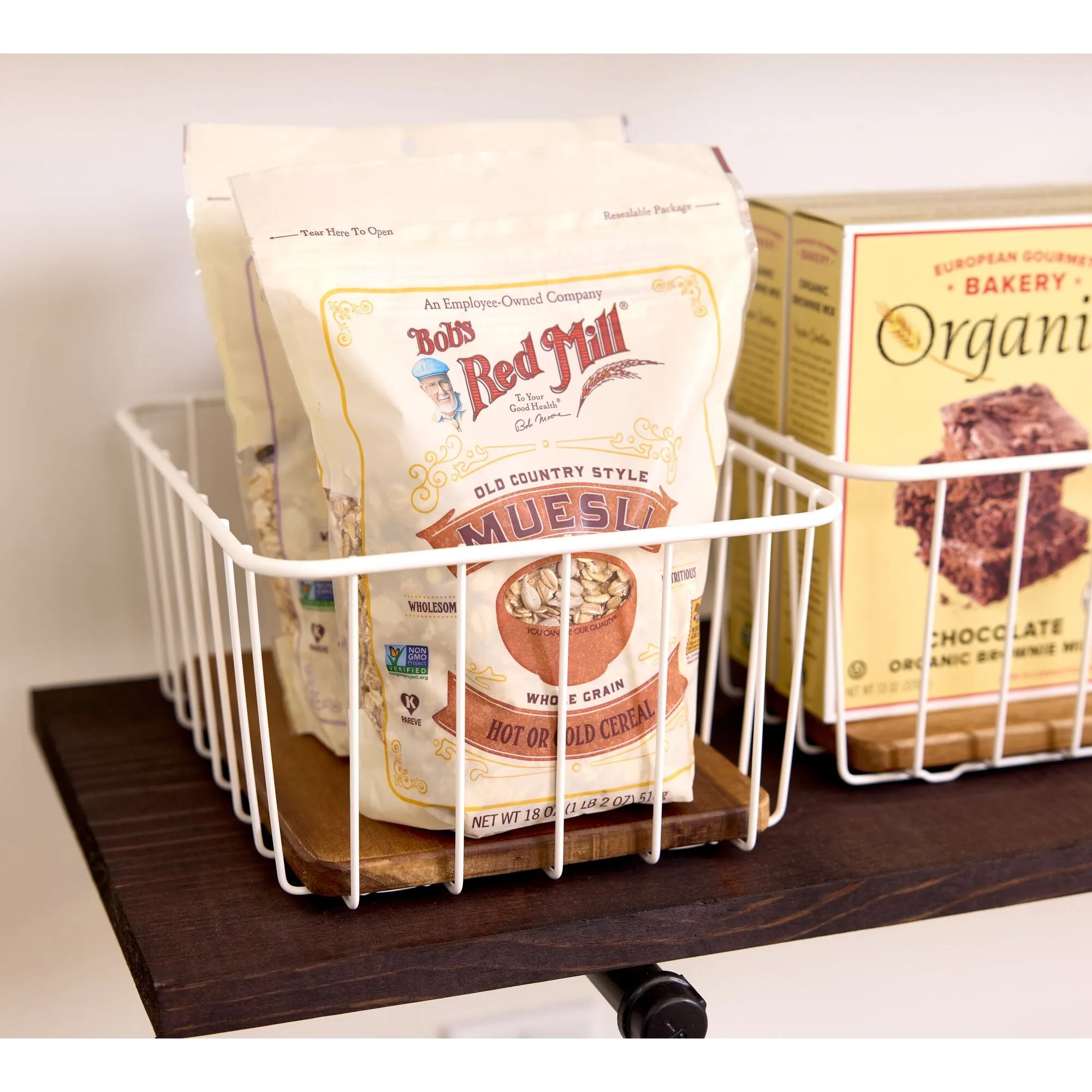 iDesign Pantry Wire Basket Acacia Wood