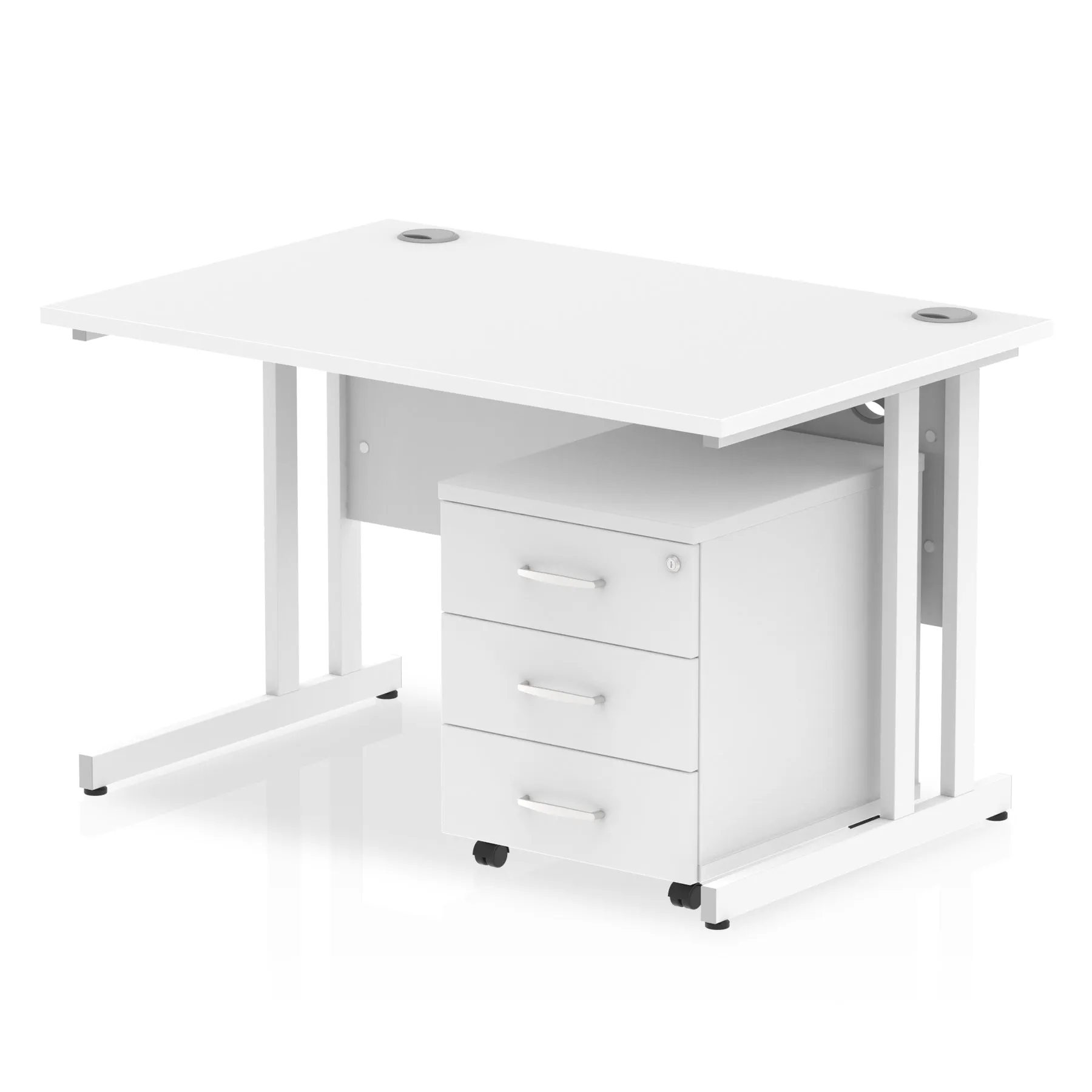 Impulse 1200mm Cantilever Straight Desk & Mobile Pedestal - MFC, Rectangular, 2/3 Lockable Drawers, Self-Assembly, 5-Year Guarantee