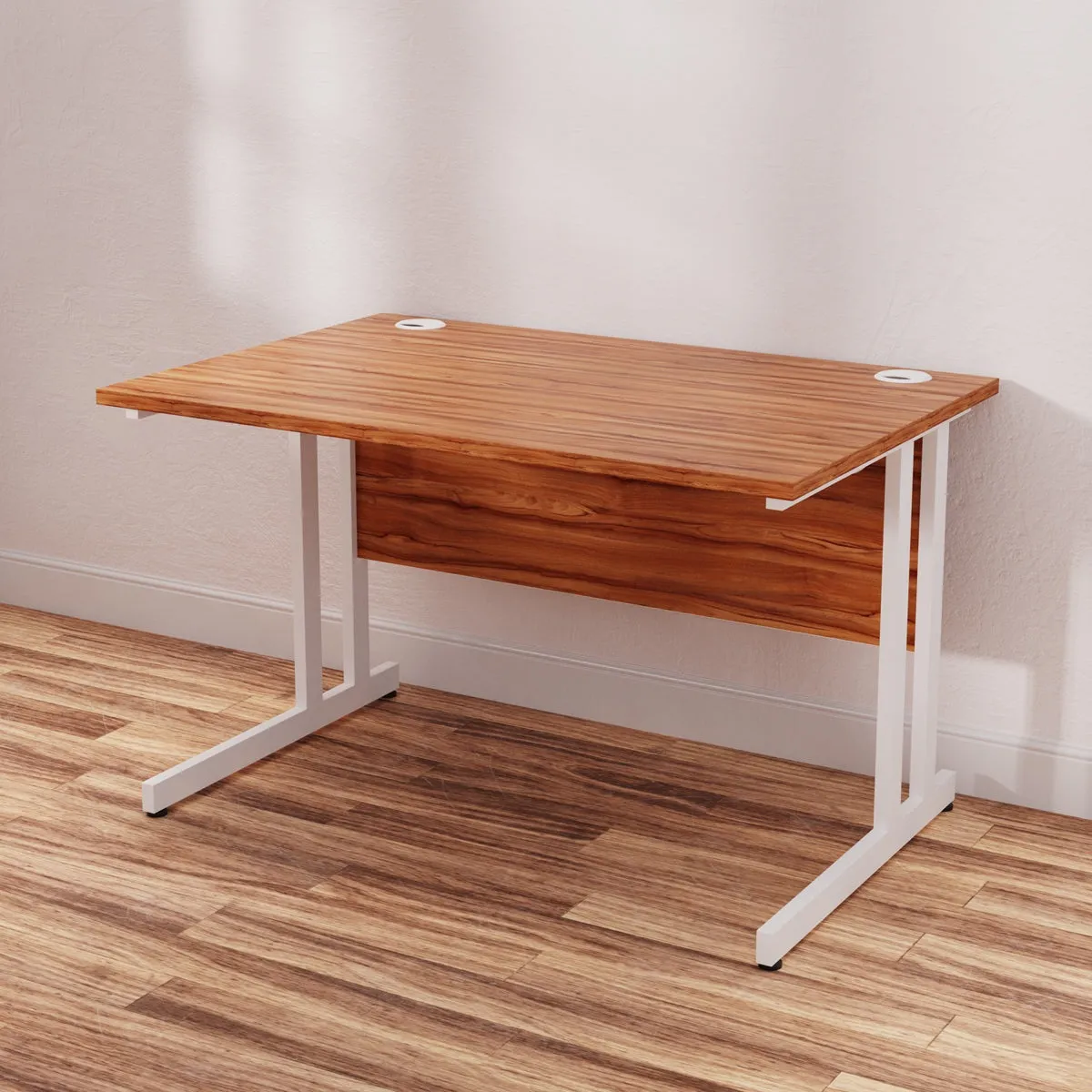 Impulse 1200mm Straight Desk Cantilever Leg - MFC Rectangular Table, Self-Assembly, 5-Year Guarantee, Silver/White/Black Frame, 1200x800 Top