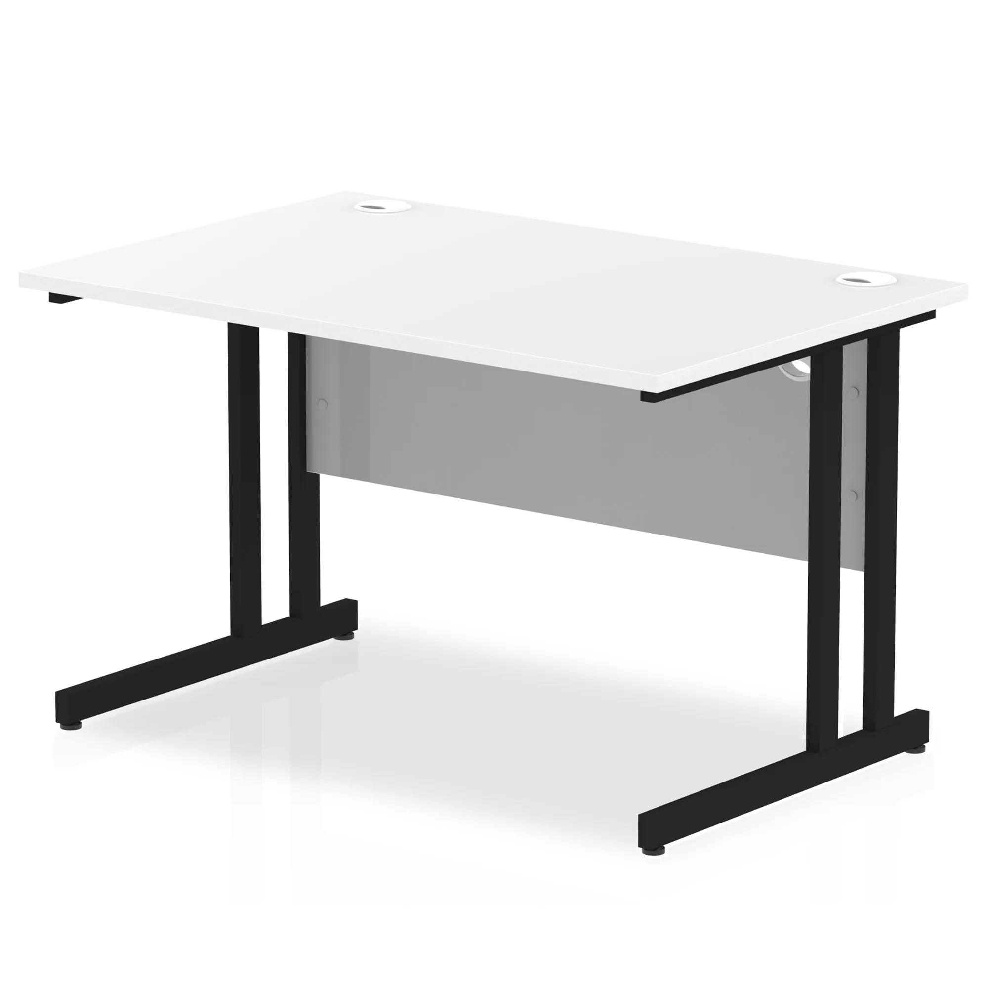 Impulse 1200mm Straight Desk Cantilever Leg - MFC Rectangular Table, Self-Assembly, 5-Year Guarantee, Silver/White/Black Frame, 1200x800 Top