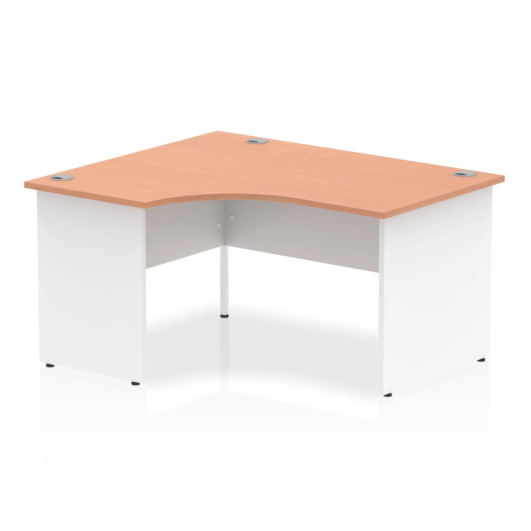 Impulse 1400mm Left Crescent Corner Desk - Panel End Leg, MFC Material, 1400x1200 Top, White & Matching Frame, Self-Assembly, 5-Year Guarantee