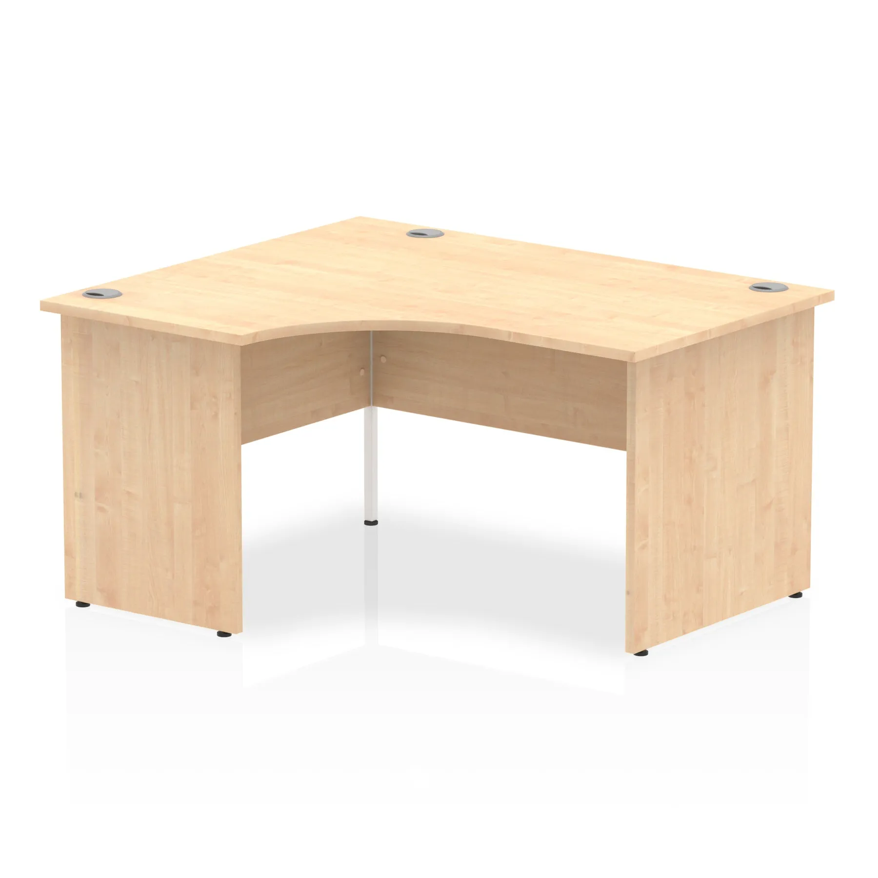 Impulse 1400mm Left Crescent Corner Desk - Panel End Leg, MFC Material, 1400x1200 Top, White & Matching Frame, Self-Assembly, 5-Year Guarantee
