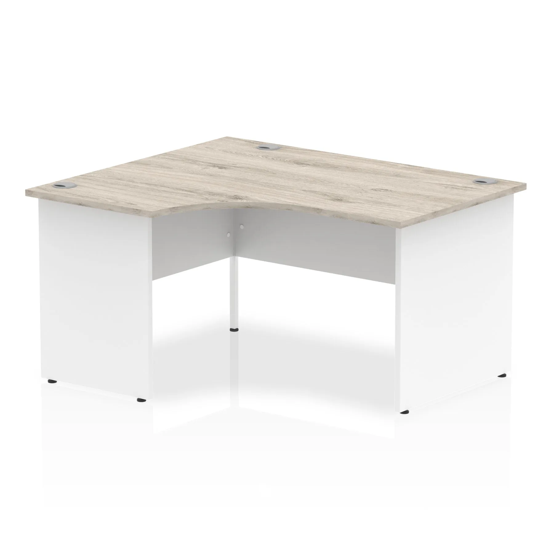 Impulse 1400mm Left Crescent Corner Desk - Panel End Leg, MFC Material, 1400x1200 Top, White & Matching Frame, Self-Assembly, 5-Year Guarantee