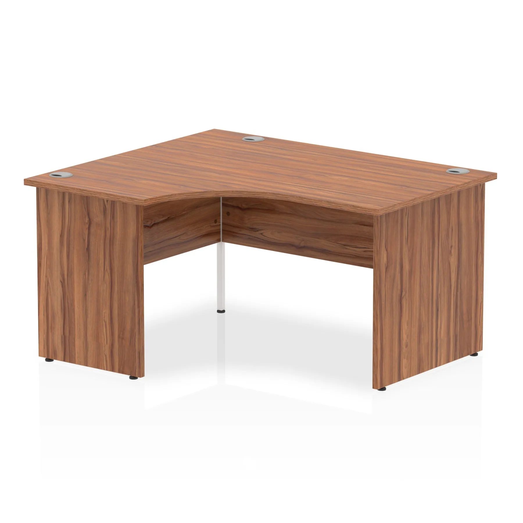 Impulse 1400mm Left Crescent Corner Desk - Panel End Leg, MFC Material, 1400x1200 Top, White & Matching Frame, Self-Assembly, 5-Year Guarantee